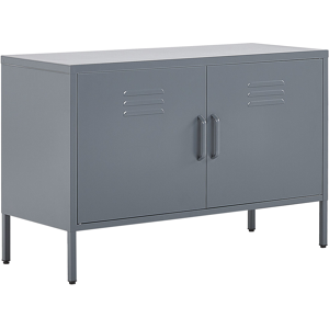 Beliani 2 Door Sideboard Grey Steel Home Office Furniture Shelves Leg Caps Industrial Design Material:Steel Size:40x65x100