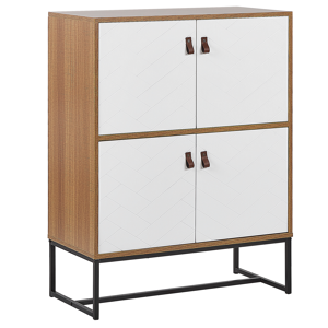 Beliani Sideboard Light Wood with White Metal Legs Storage Cabinet 2 Compartments 4 Doors 100 x 76 cm Modern Traditional Living Room Furniture Material:MDF Size:39x100x76