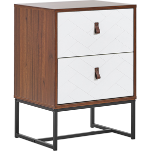 Beliani Bedside Table Dark Wood with White Metal Legs Small Storage Cabinet 69 x 49 cm Modern Nightstand Traditional Bedroom Furniture Material:MDF Size:38x69x49