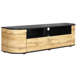 Beliani TV Stand Light Wood and Black Manufactured Wood 2 Drawers Cable Management Hole Rustic Style Sideboard Material:MDF Size:40x44x160