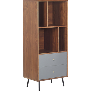 Beliani Bookcase Dark Wood with Grey MDF 139 x 60 x 40 cm Storage Unit with Drawers Modern Material:MDF Size:40x139x60