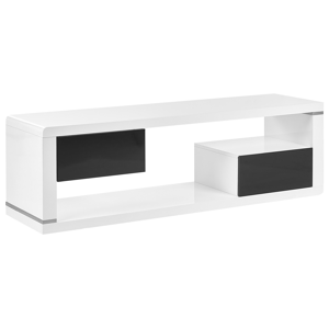 Beliani TV Stand White and Black MDF High Gloss Cabinet with 2 Drawers Open Storage Minimalistic  Material:MDF Size:39x43x140