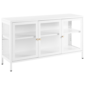 Beliani 3 Door Sideboard White Steel Tempered Glass Adjustable Shelves Leg Caps Living Room Furniture Modern Design Material:Steel Size:35x65x115