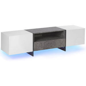 Beliani TV Stand Concrete Effect and White Veneered with LED Light Storage Shelf Drawer Cabinets Industrial Material:MDF Size:39x43x162