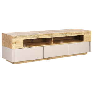 Beliani TV Stand Light Wood and Beige Manufactured Wood 3 Drawers Cable Management Hole Boho Style Sideboard Material:MDF Size:40x45x160