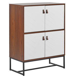 Beliani Sideboard Dark Wood with White Metal Legs Storage Cabinet 2 Compartments 4 Doors 100 x 76 cm Modern Traditional Living Room Furniture Material:MDF Size:39x100x76