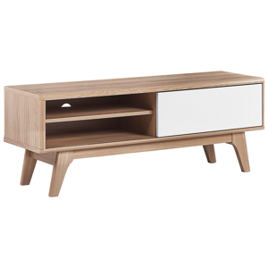 Beliani TV Stand Light Wood White Storage Shelf Cable Management Modern Material:MDF Size:35x44x117