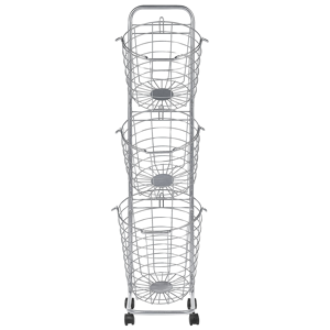 Beliani 3 Tier Wire Basket Stand Silver Metal with Castors Handles Detachable Kitchen Bathroom Storage Accessory for Towels Newspaper Fruits Vegetables Material:Metal Size:37x123x37