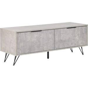 Beliani TV Stand Concrete Effect Particle Board Metal Legs for up to 55ʺ TV Modern Media Unit with 2 Cabinets Cable Management Material:Particle Board Size:40x46x120