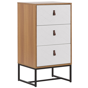 Beliani Chest of Drawers Light Wood with White Metal Legs Storage Cabinet Dresser 91 x 49 cm Modern Traditional Living Room Furniture Material:MDF Size:38x91x49