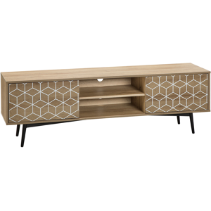 Beliani TV Stand Light Wood Veneer for up to 60ʺ TV with 2 Cabinets and Open Shelf Media Unit Material:MDF Size:40x50x160