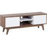 Beliani TV Stand Dark Wood White Storage Shelf Cable Management Modern Material:MDF Size:40x53x142