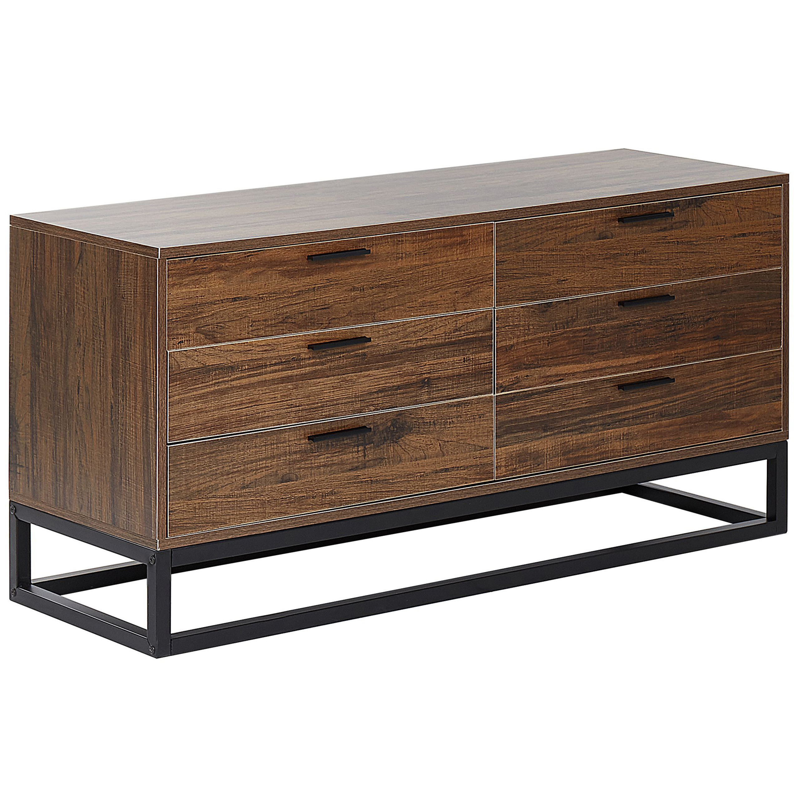 Beliani Chest of 6 Drawers Dark Wood Metal Black Base Capacious Storage Industrial Rustic Style