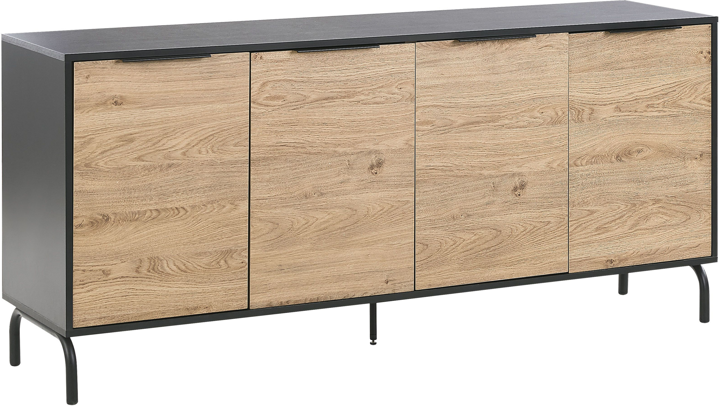 Beliani Sideboard Black with Light Wood Particle Board Engineered Wood 4 Door 2 Shelves Storage Cabinet Modern Design