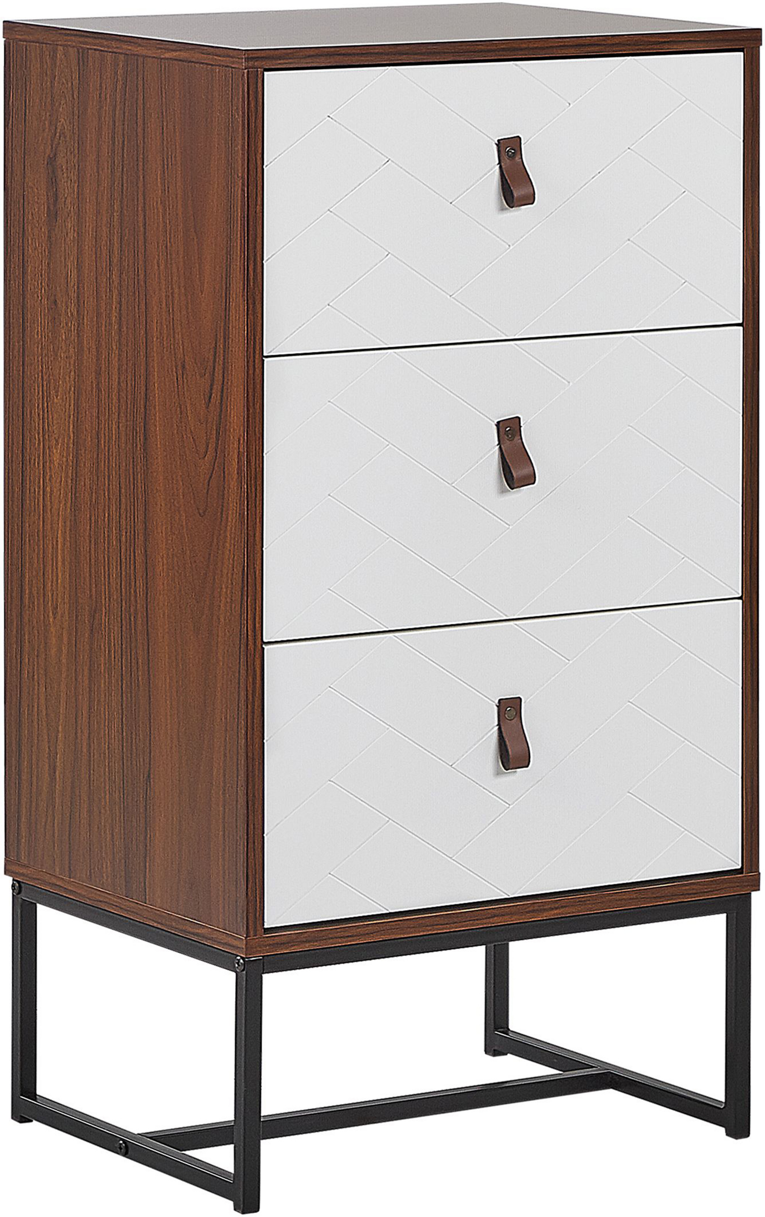 Beliani Chest of Drawers Dark Wood with White Metal Legs Storage Cabinet Dresser 91 x 49 cm Modern Traditional Living Room Furniture