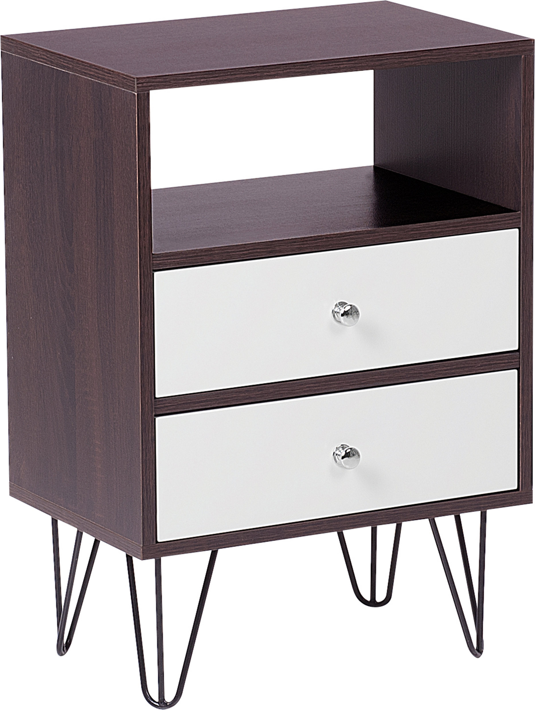 Beliani Bedside Table Nightstand Dark Wood with White 2 Drawers Manufactured Wood Modern Design