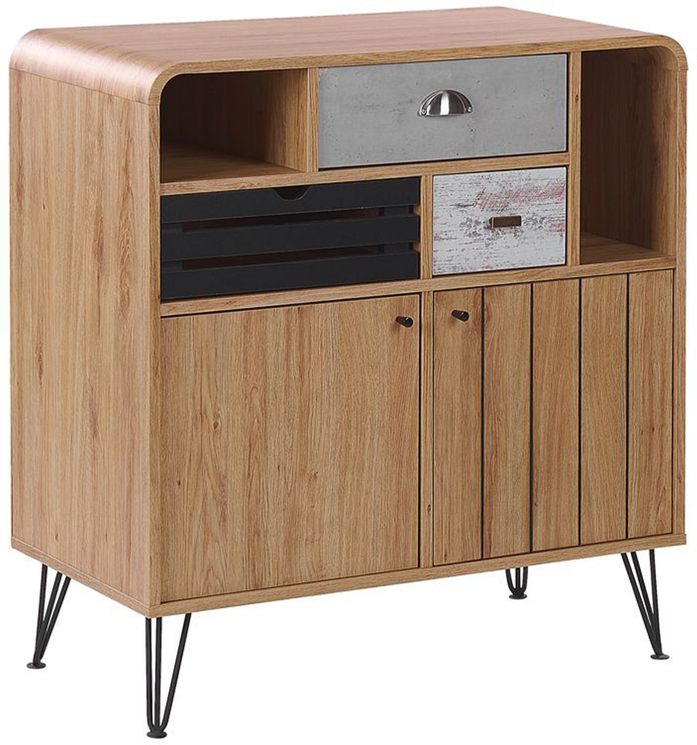 Beliani Sideboard Light Wood Finish 80 x 40 x 87 cm Retro 2 Doors Cabinet with 3 Drawers