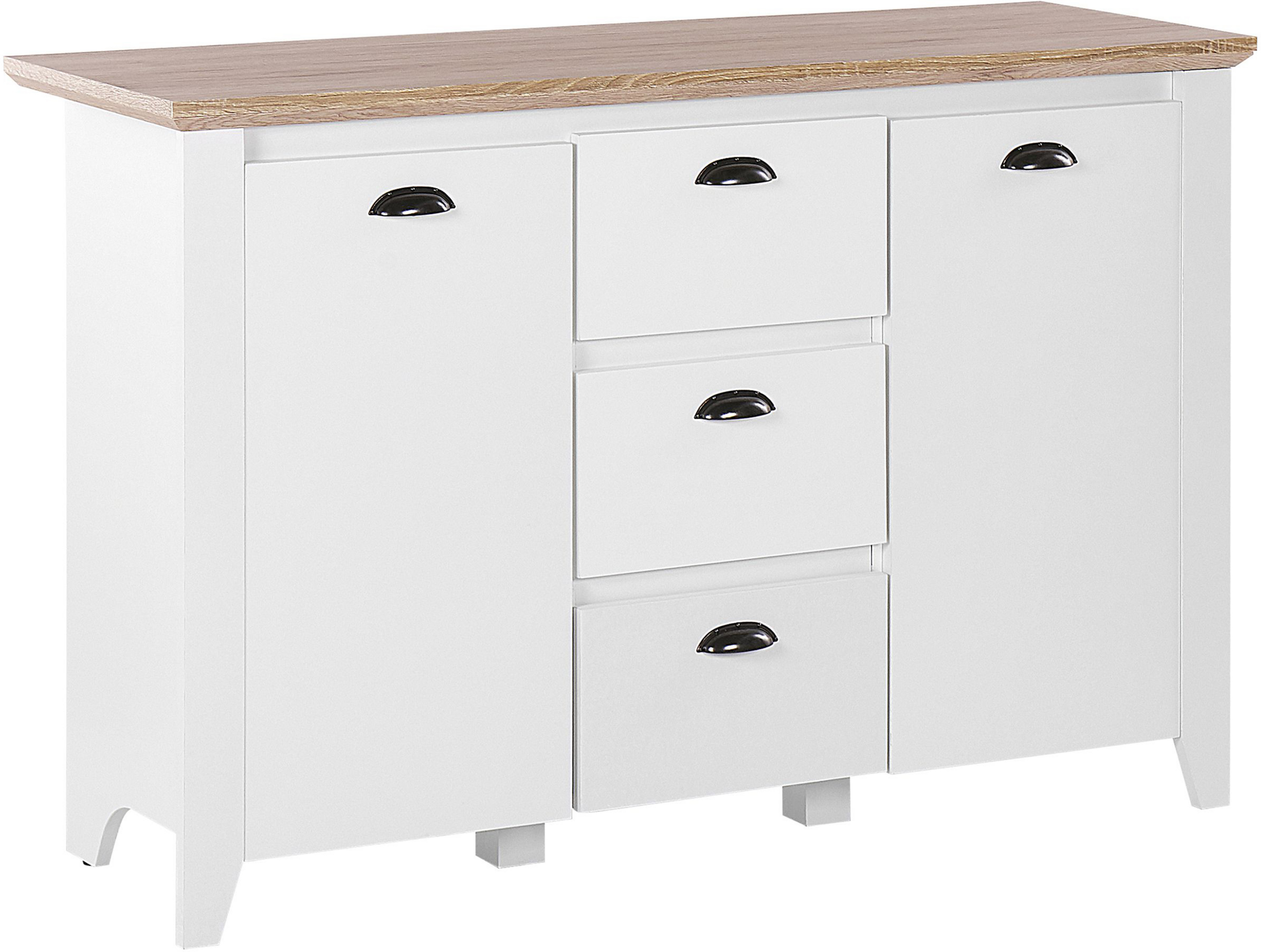 Beliani Sideboard White Light Wood Particle Board Storage 3 Drawers 2 Doors Cabinets Scandinavian Design