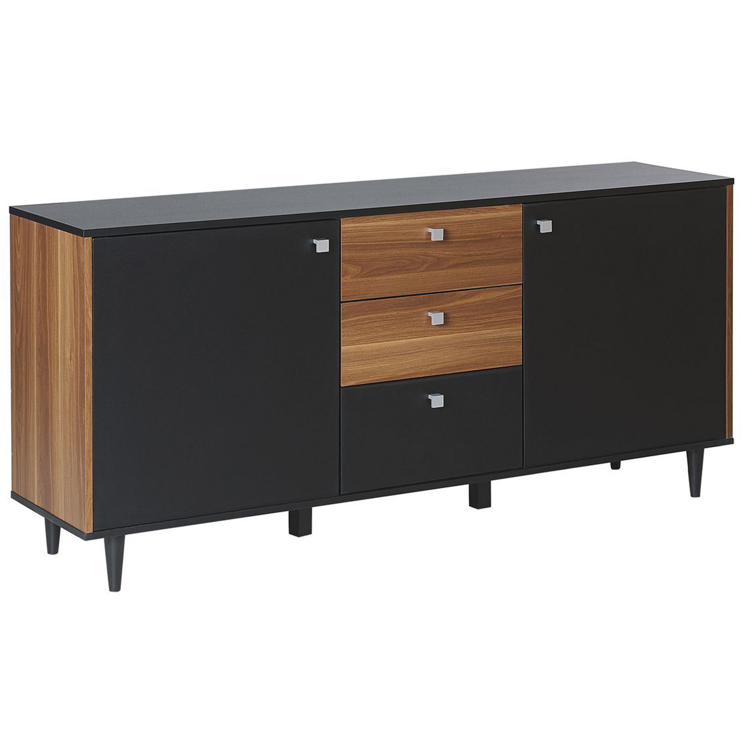 Beliani Sideboard Black with Dark Wood Particle Board Cabinet 3 Drawers 2 Doors Living Room Storage Furniture