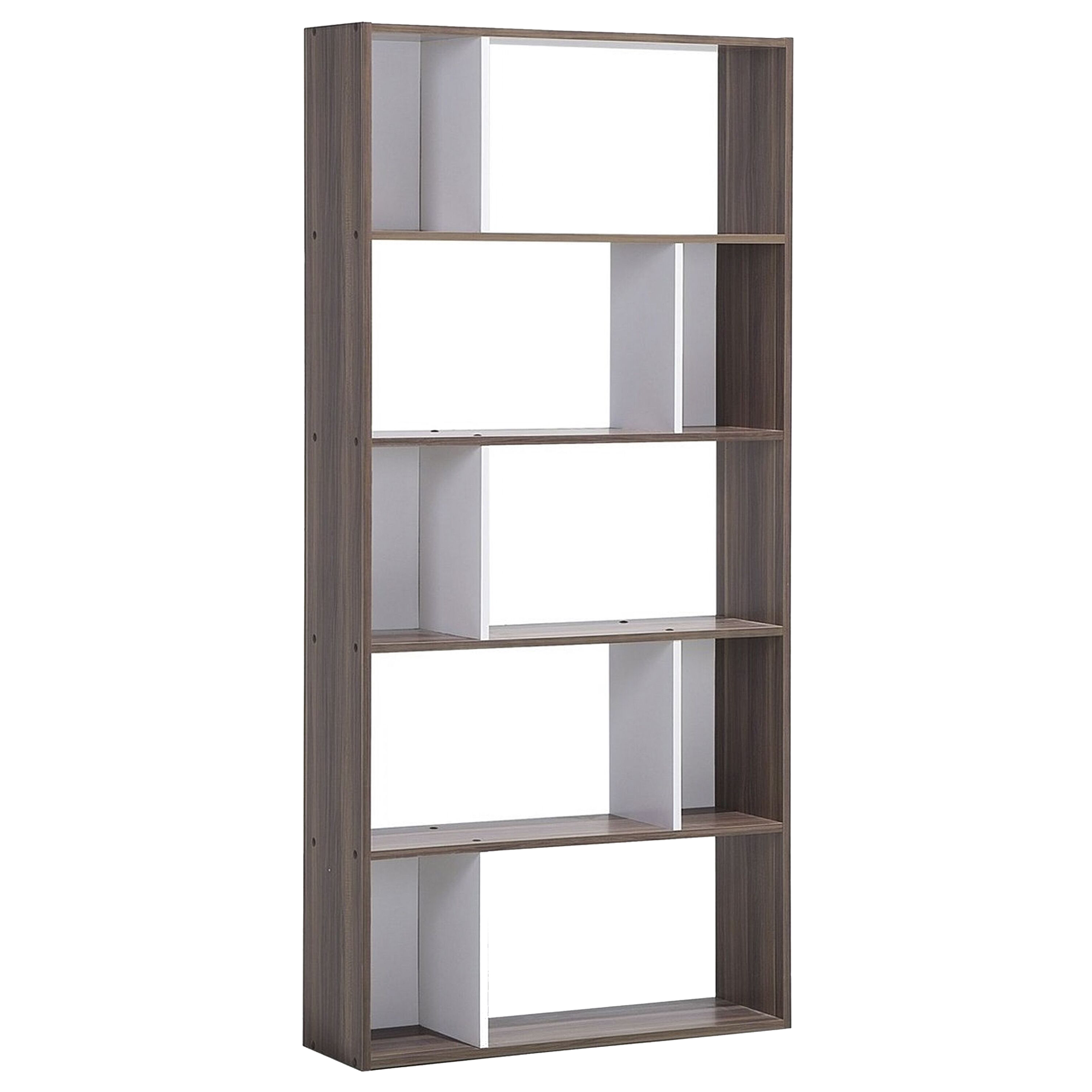 Beliani Bookcase Dark Wood and White 174 x 83 cm Large and Small Shelves Scandinavian