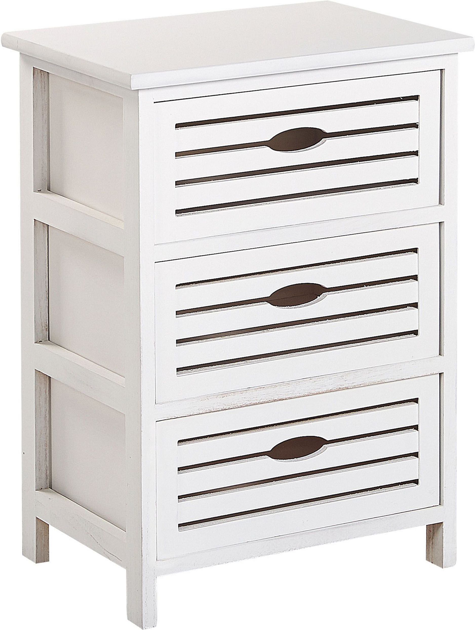 Beliani Bedside Table Cabinet White Rustic Solid Paulownia Wood Openwork Frame Bedroom 3 Drawers