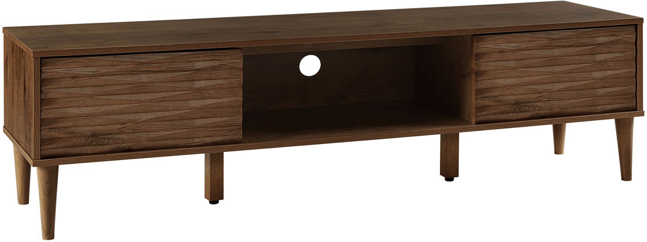 Beliani TV Stand Dark Wood for up to 75ʺ TV Media Unit with 2 Cabinets Shelf