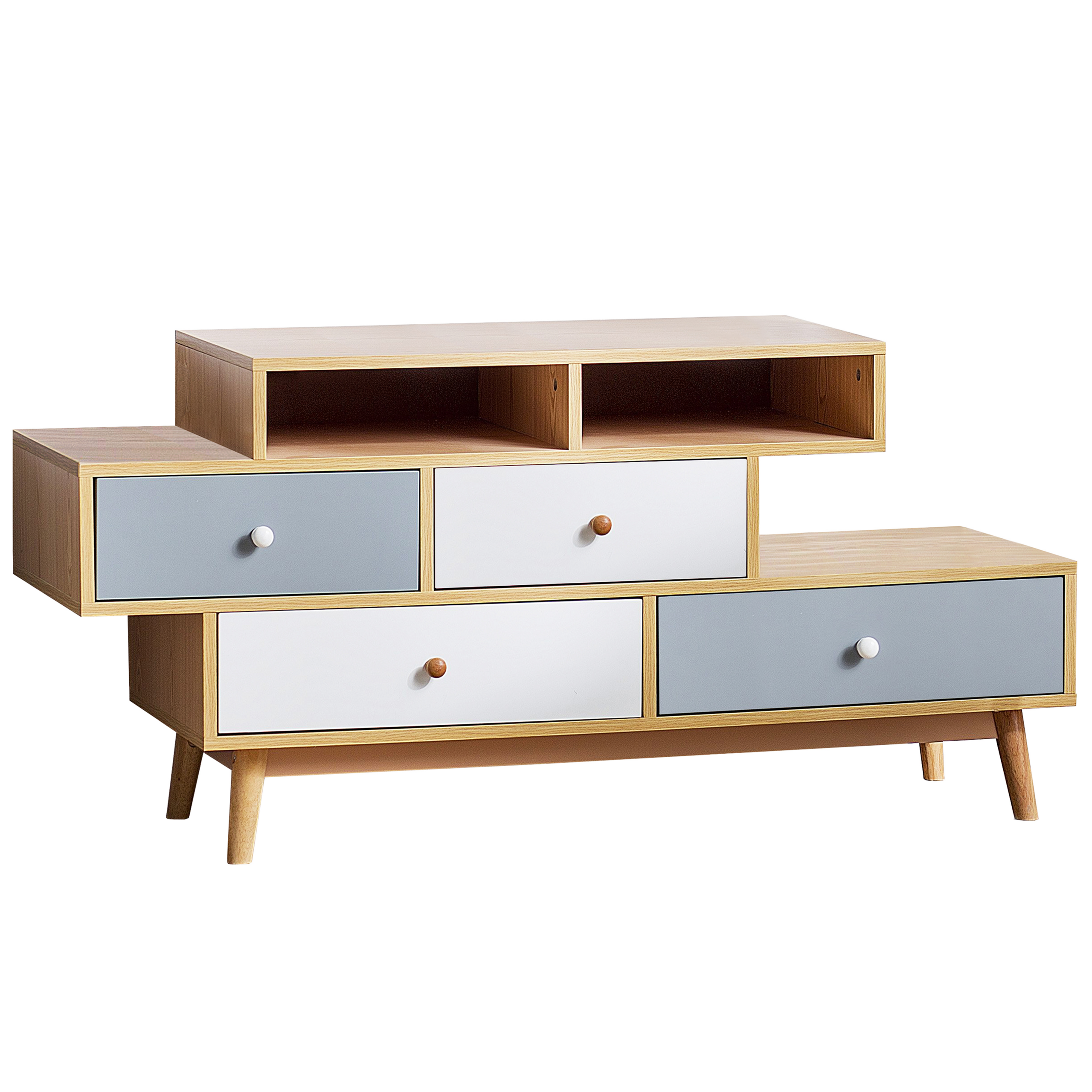 Beliani Sideboard Brown 4 Drawers 2 shelves Asymmetric Design Scandinavian