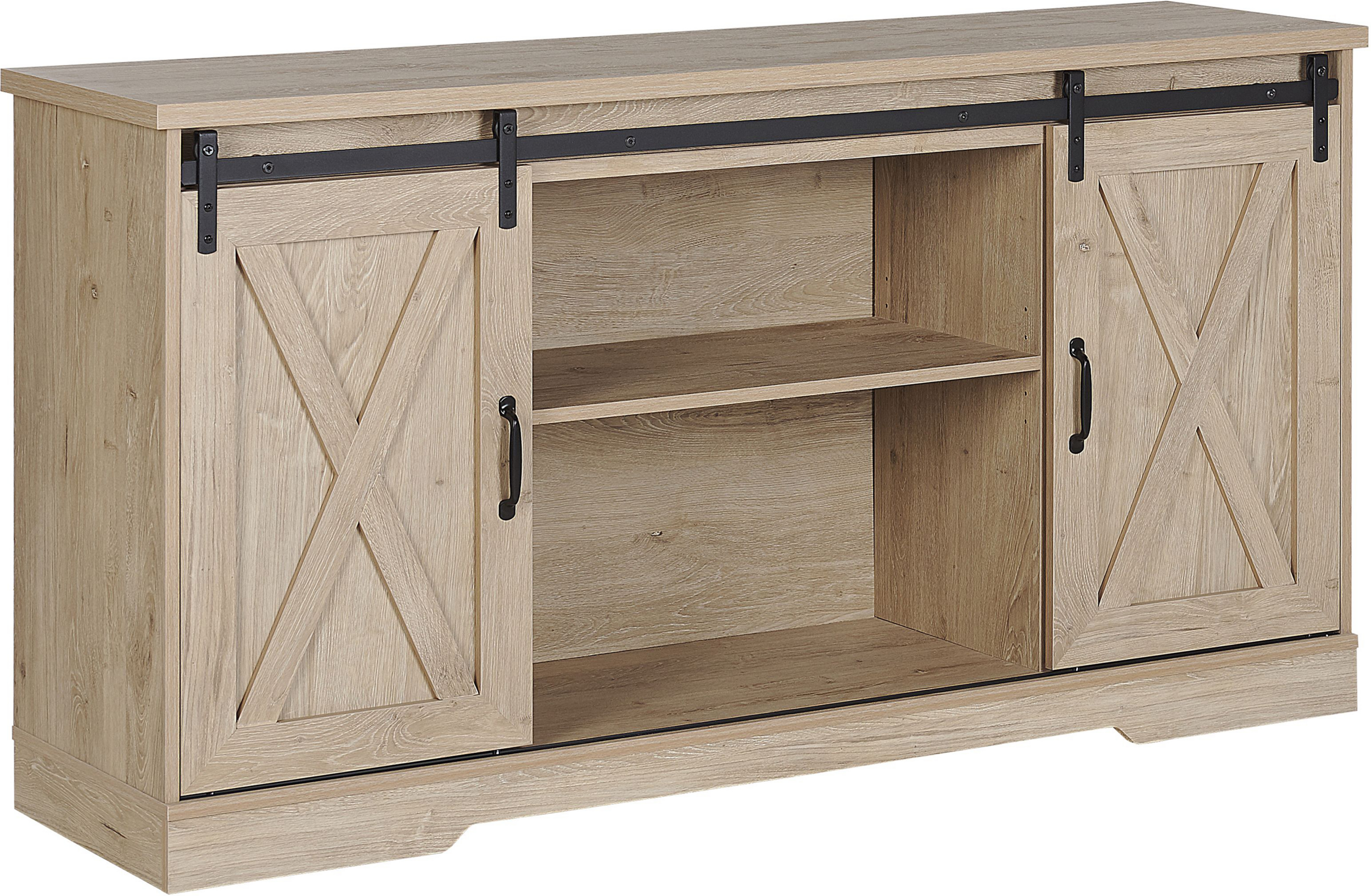 Beliani Sideboard Light Wood Cabinet with Sliding Doors Shelves Storage Unit Rustic Style