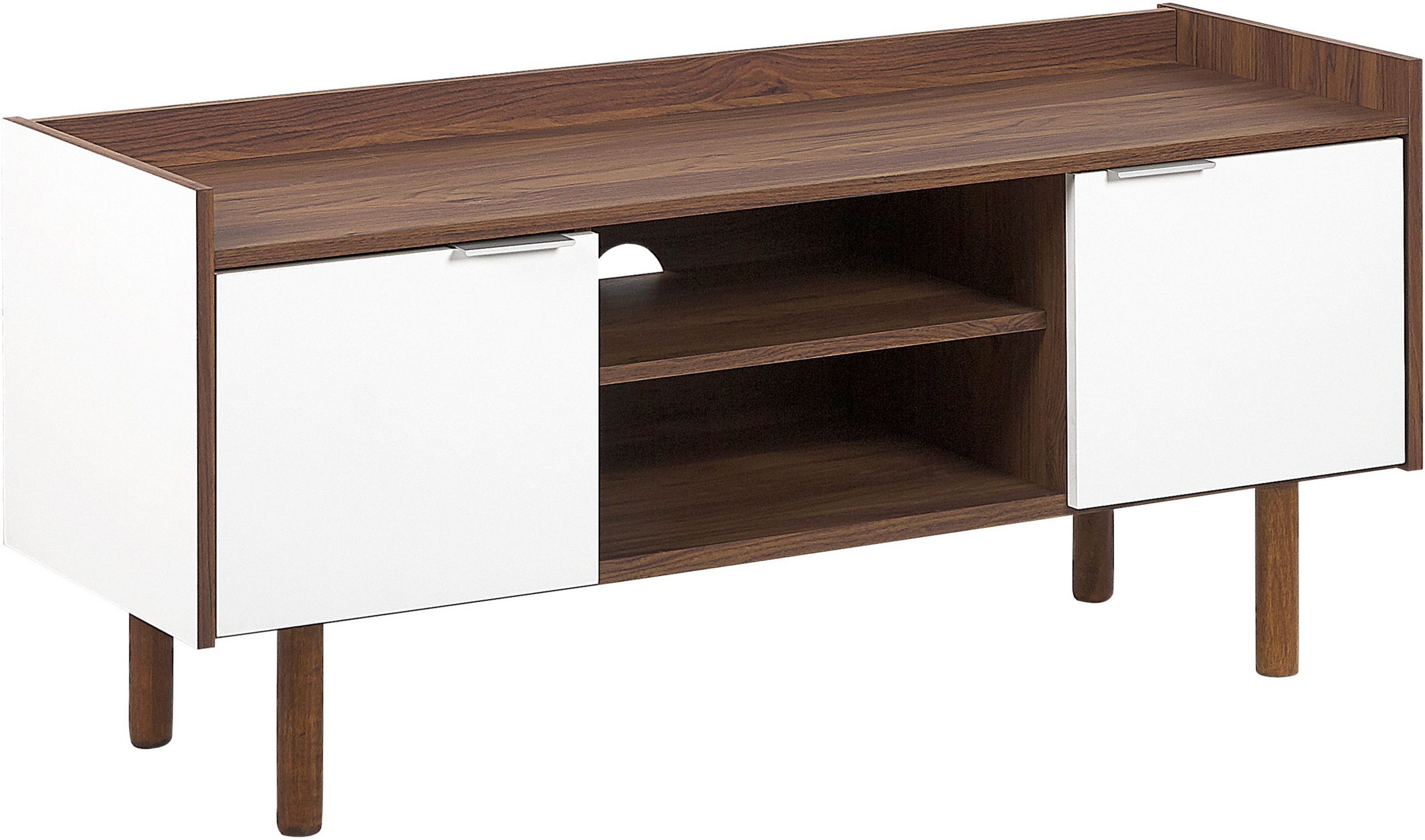 Beliani TV Stand White with Dark Wood 56 x 118 cm with 2 Doors and Shelves Scandinavian