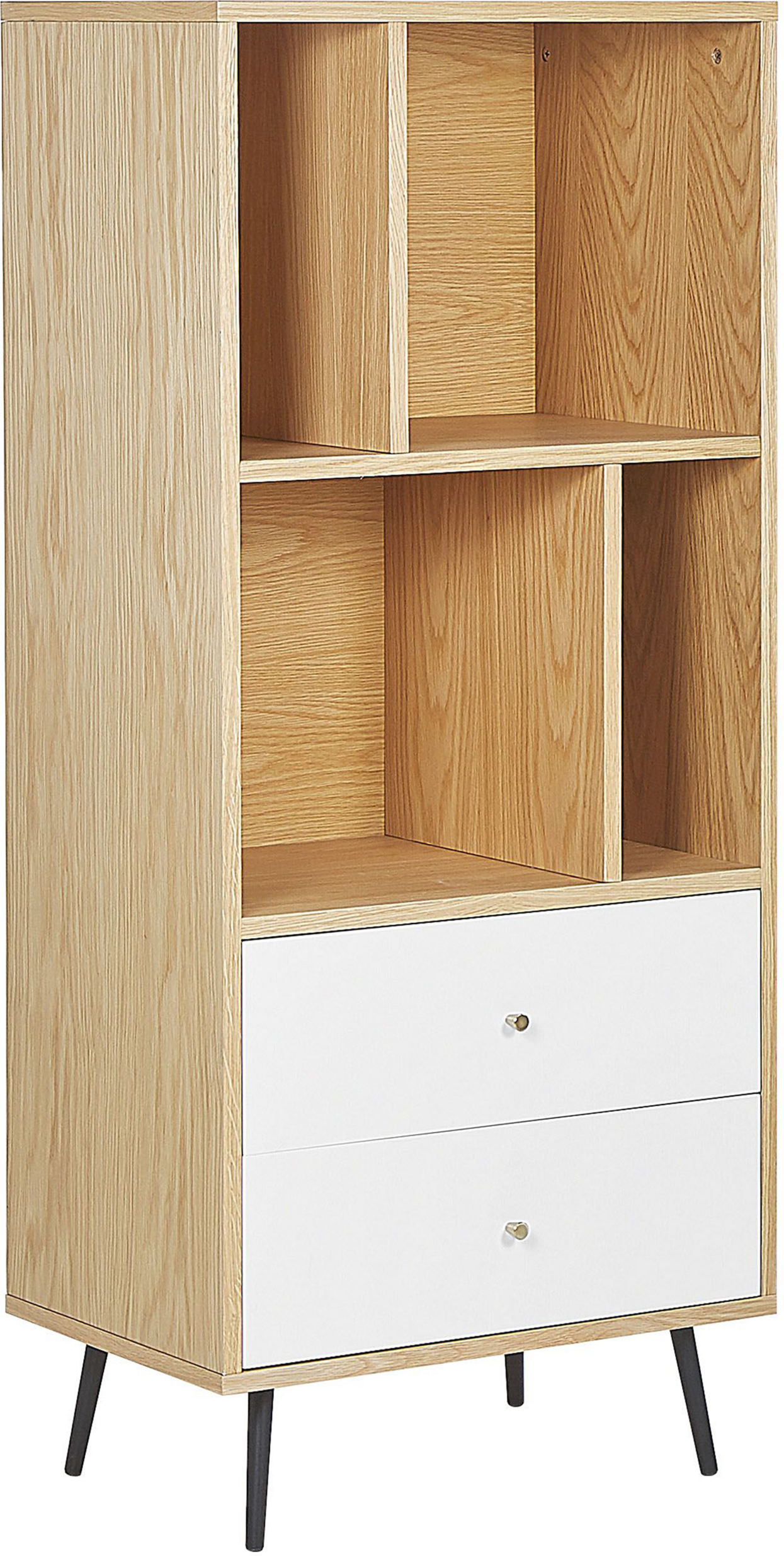 Beliani Bookcase Light Wood with White MDF 139 x 60 x 40 cm Storage Unit with Drawers Modern