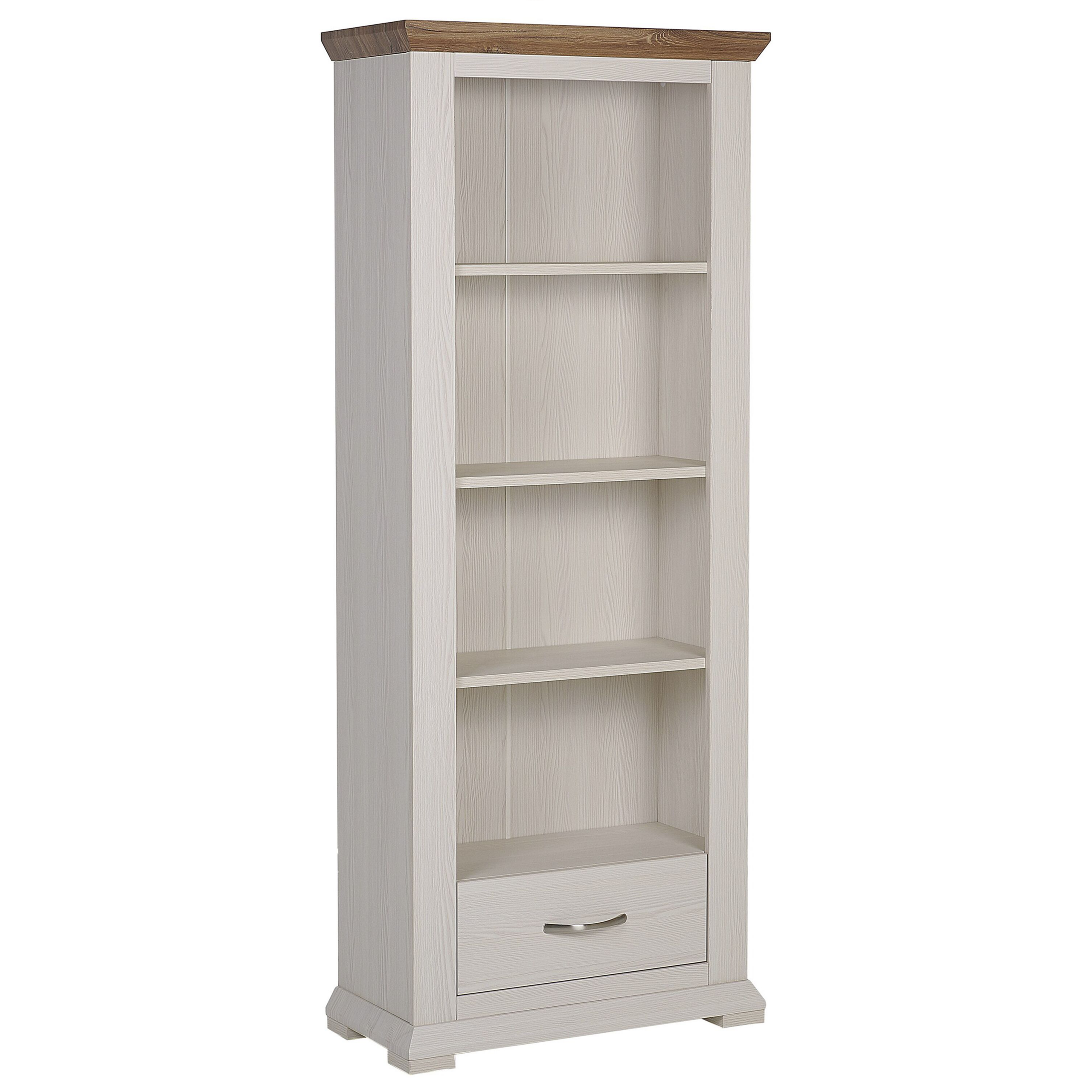 Beliani Bookshelf White with Dark Top Engineered Wood Particle Board 4 Tiers Shelves 1 Drawer Storage Unit Living Room Furniture
