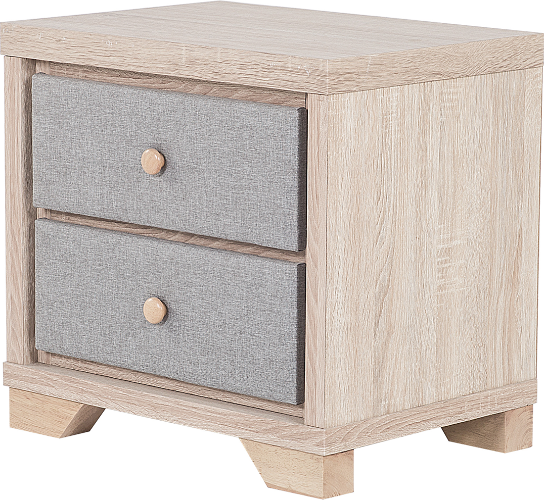 Beliani Bedside Table Nightstand Light Wood with Grey 2 Drawers Upholstered