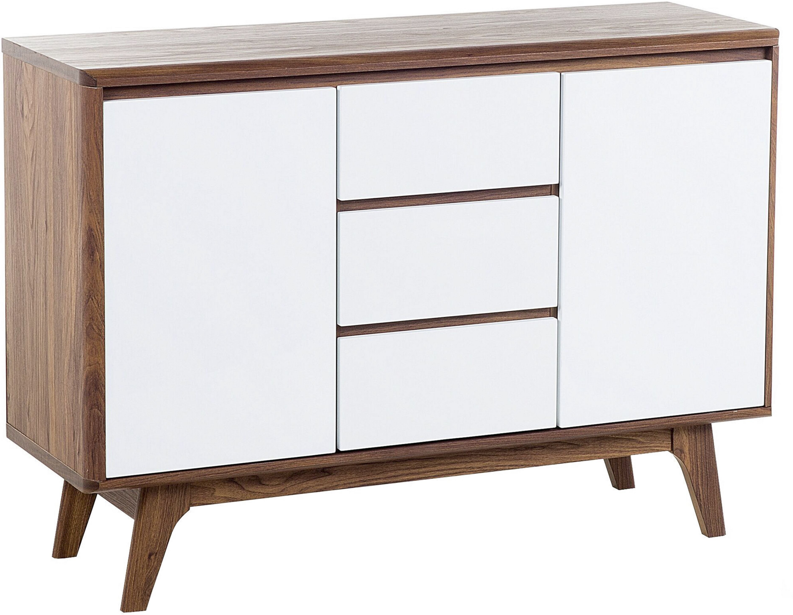 Beliani Sideboard White Dark Wood 3 Drawers 2 Cabinets Modern Scandinavian