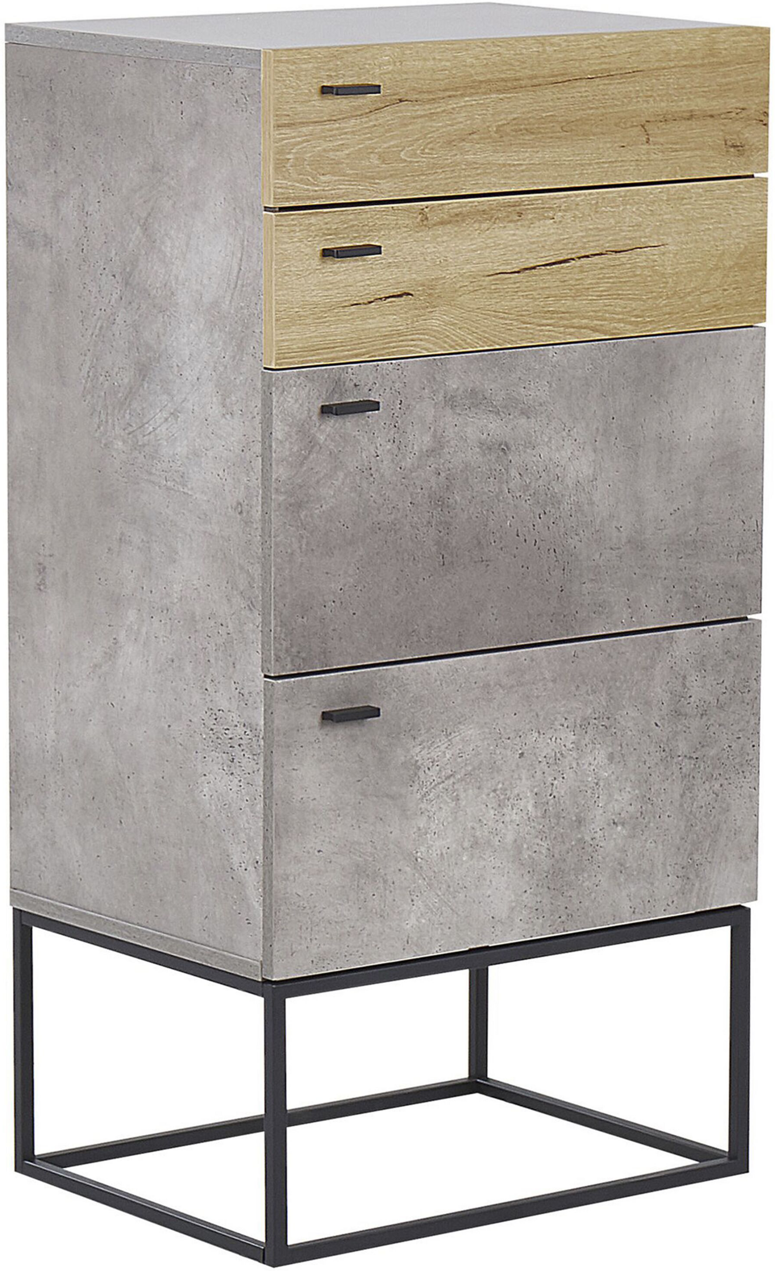 Beliani Chest of Drawers Concrete Effect Light Wood 4 Tier Black Metal Base Industrial