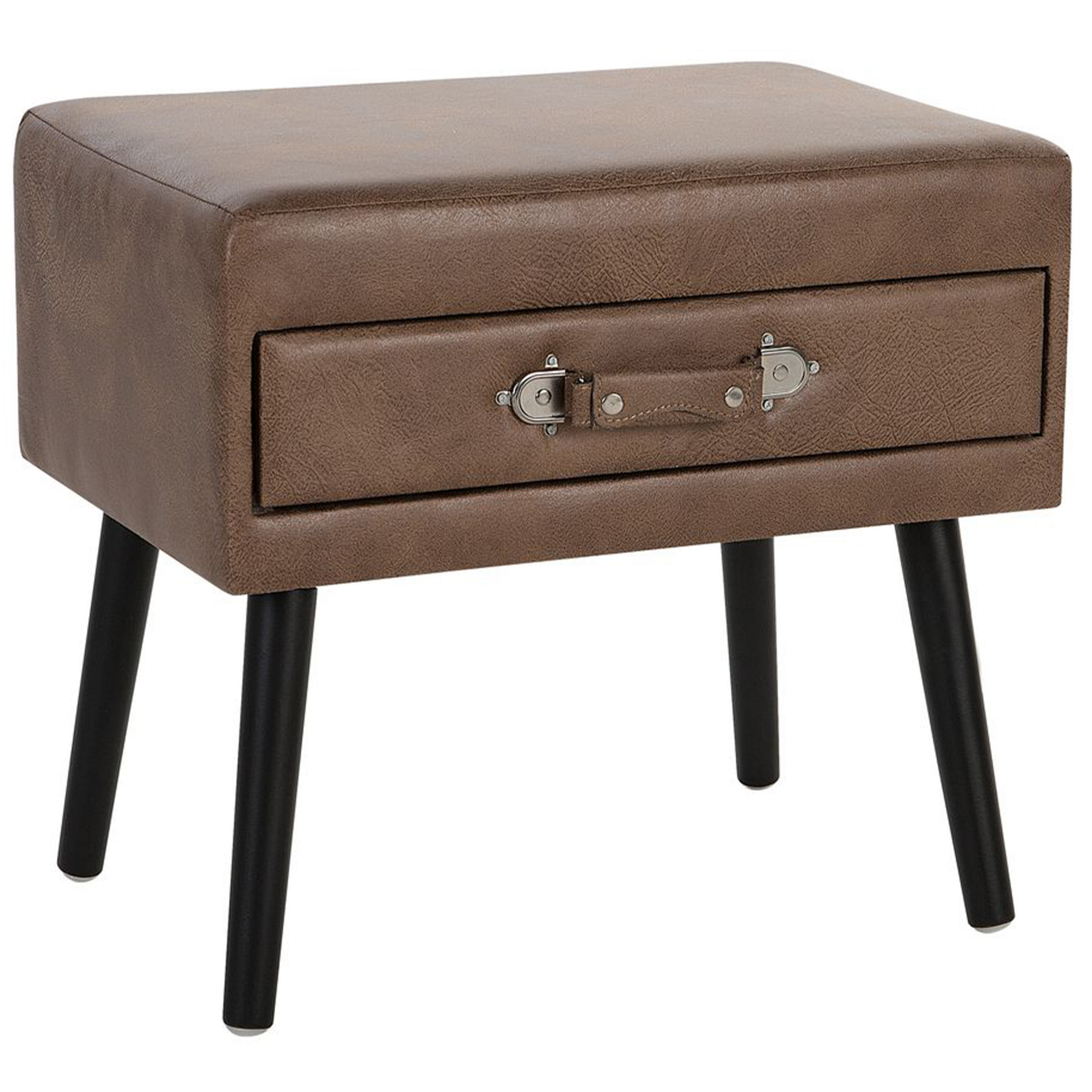Beliani Side Table with Storage Brown Velvet Upholstery Black Legs 46 x 50 x 35 cm Suitcase