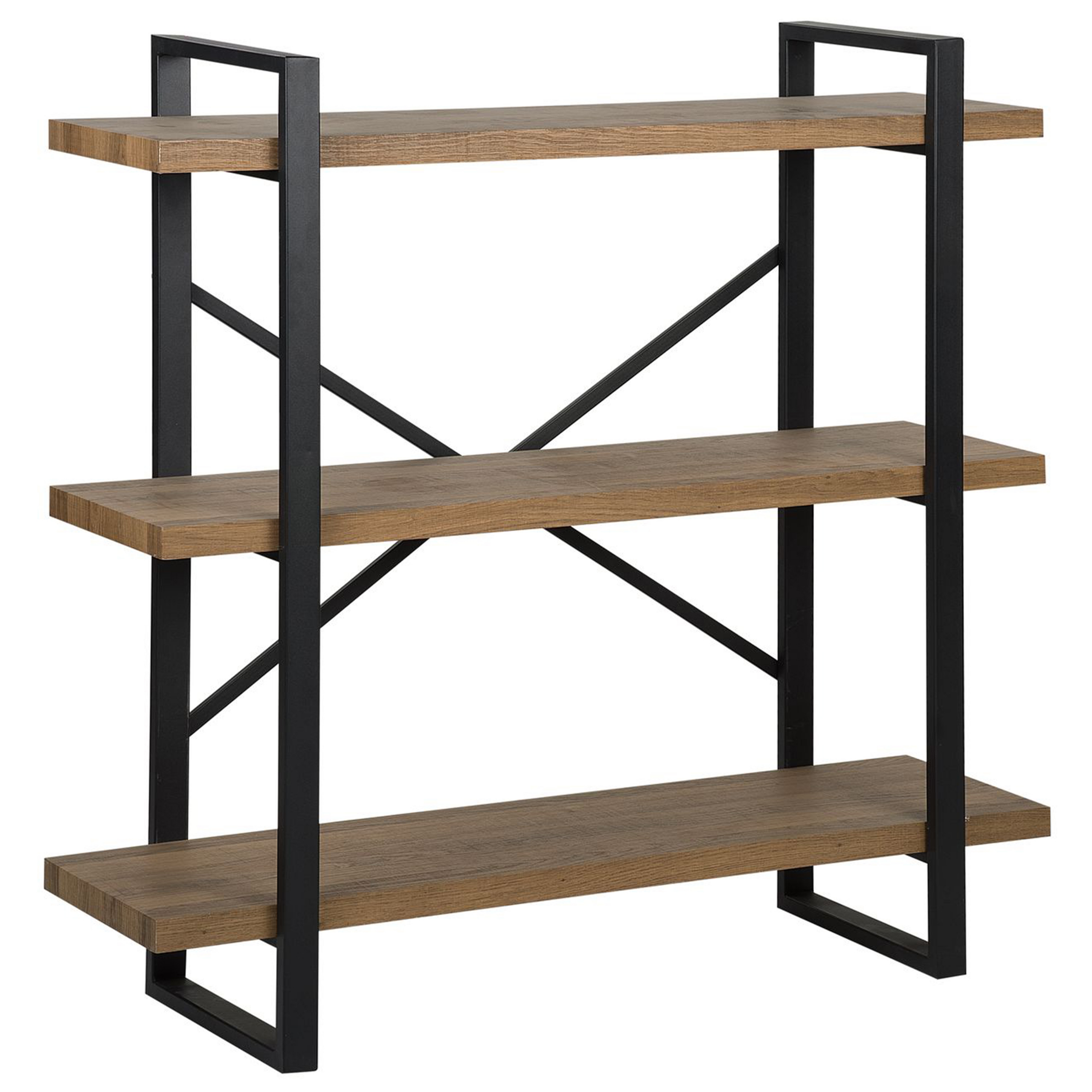 Beliani 3 Tier Bookcase Dark Wood with Black Metal Frame Open Shelves Industrial Cross-Back Home Storage Minimalist Freestanding Unit