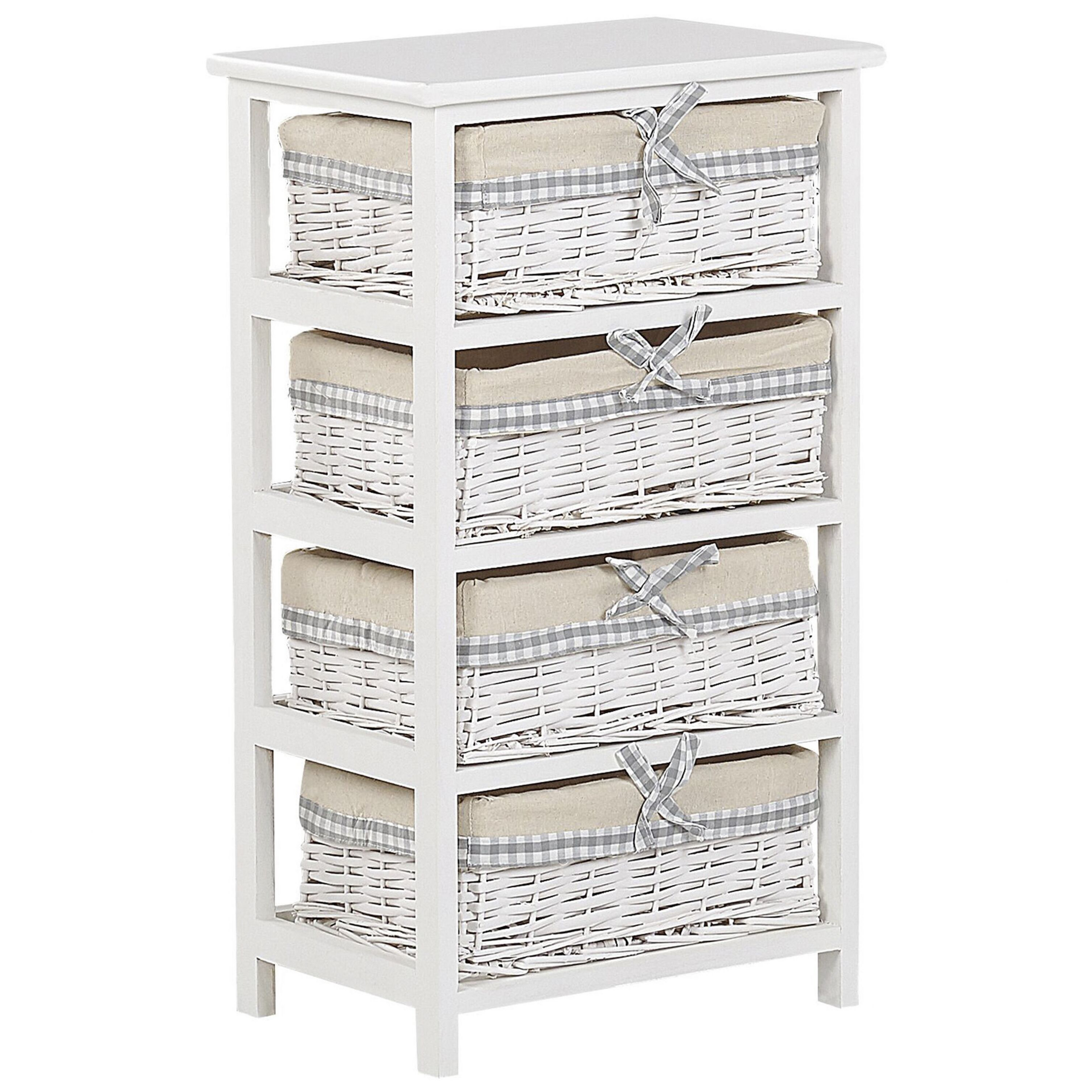 Beliani Storage Unit White Wood MDF 73 x 40 cm 4 Wicker Baskets with Beige Fabric Lining for Kids Children's Room Furniture