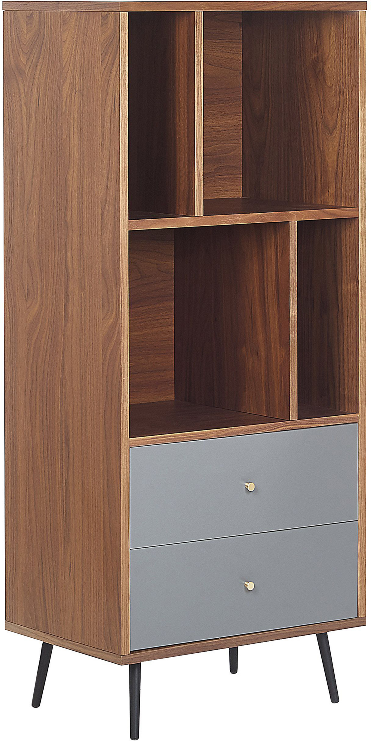 Beliani Bookcase Dark Wood with Grey MDF 139 x 60 x 40 cm Storage Unit with Drawers Modern