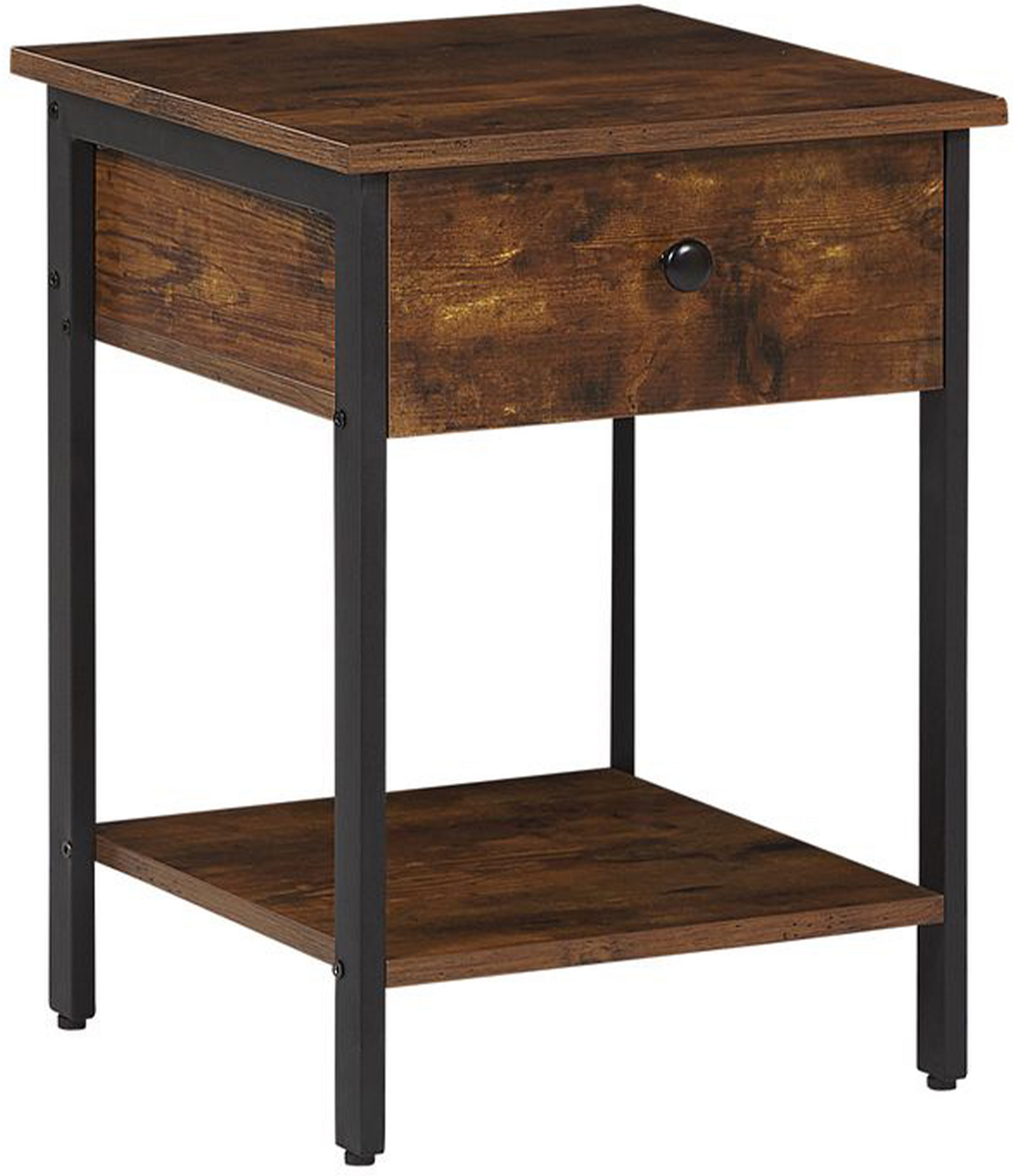 Beliani Side End Table Dark Wood Metal Black Frame 1 Drawer Shelf Living Room Furniture