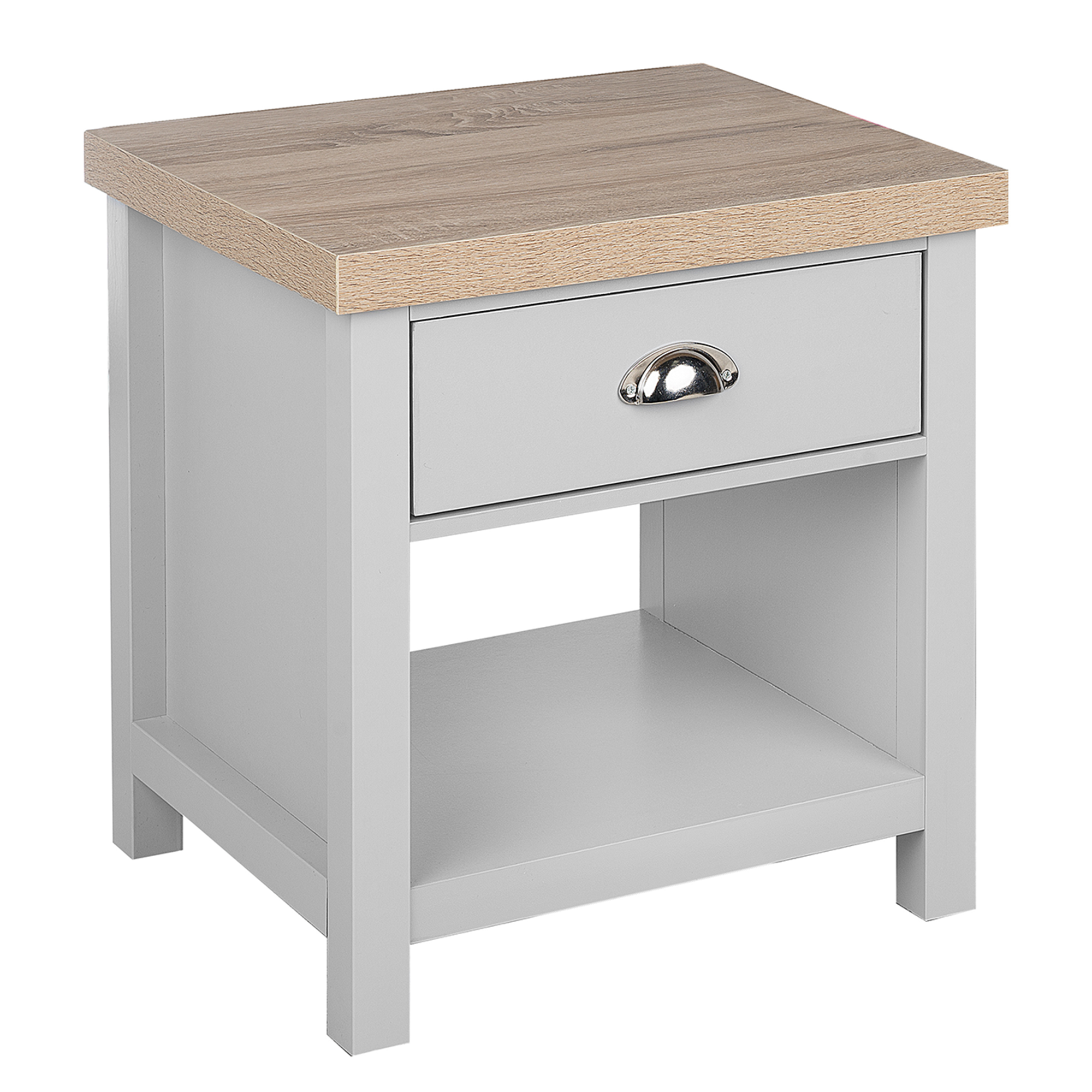 Beliani Bedside Table Nightstand Grey Light Wood 1 Drawer Hallway Furniture Modern