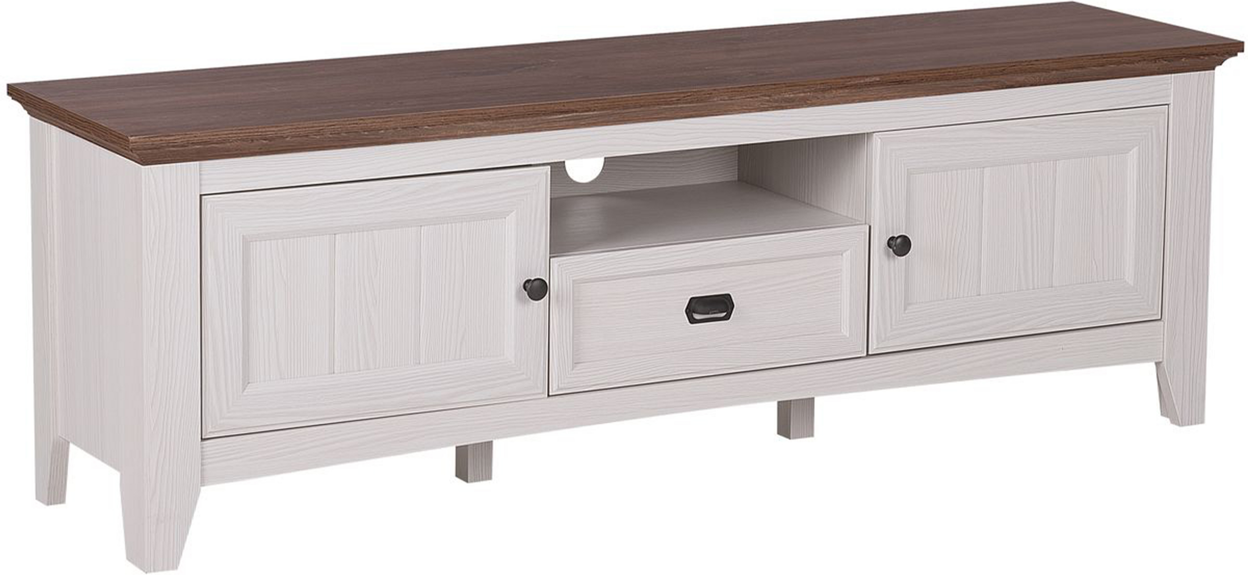 Beliani TV Stand Cream with Dark Wood for up to 75ʺ TV Media Unit with 2 Cabinets Drawer Shelf