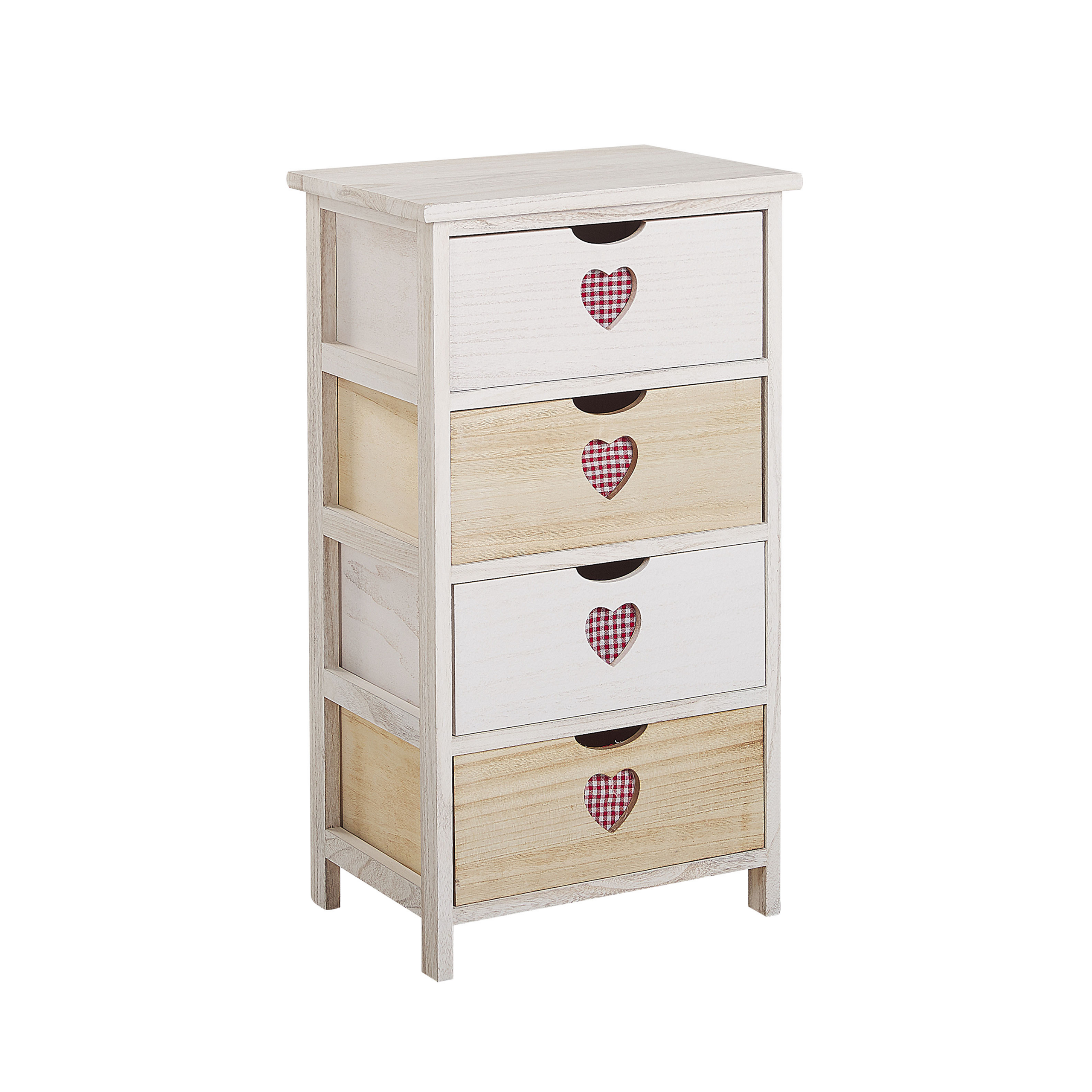 Beliani Chest White with Light Wood MDF Solid Wood 4 Drawers Decorative Cutaway Hearts Boho Bedroom