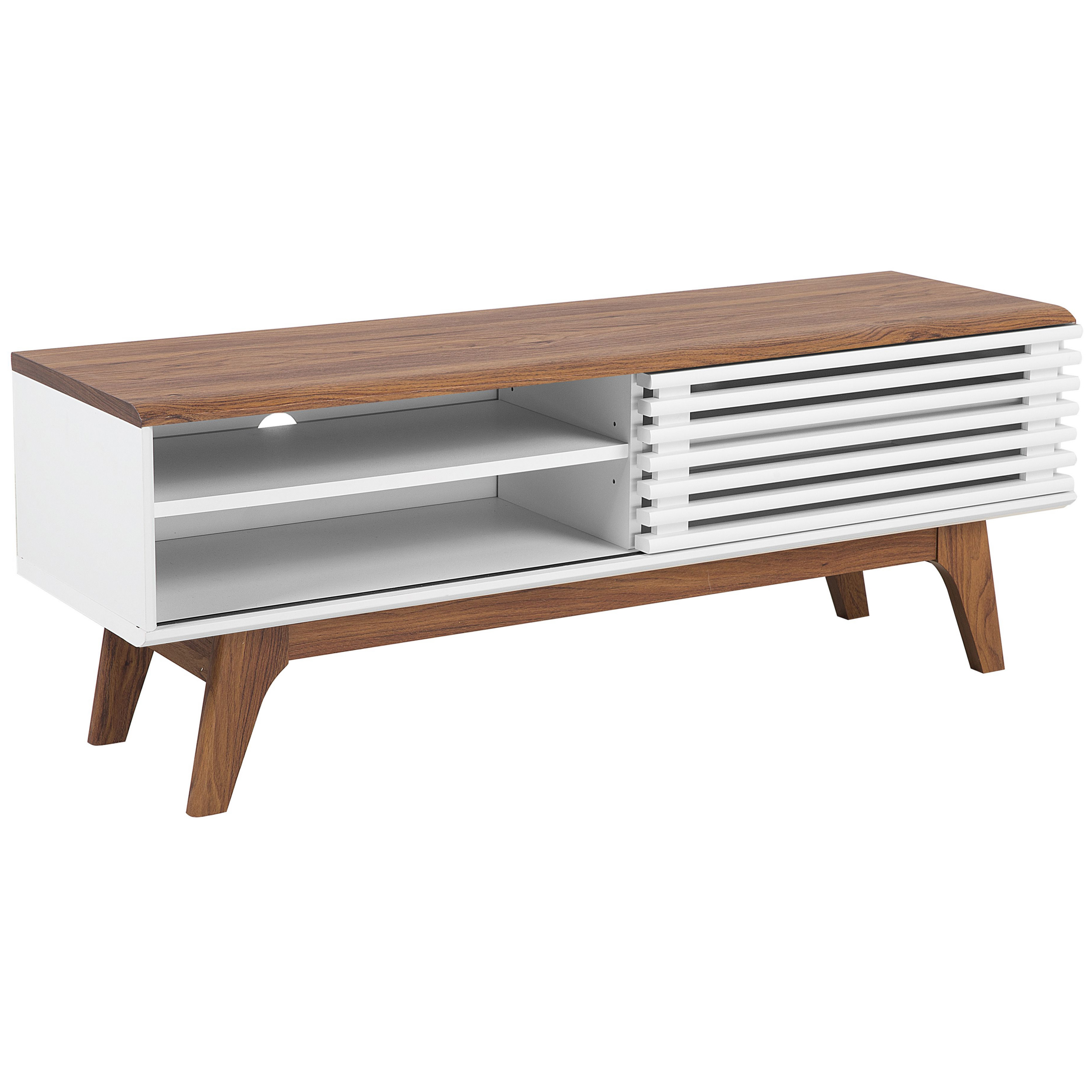 Beliani TV Stand Dark Wood White TV Up To 53ʺ Recommended 4 Shelves Cable Management Modern