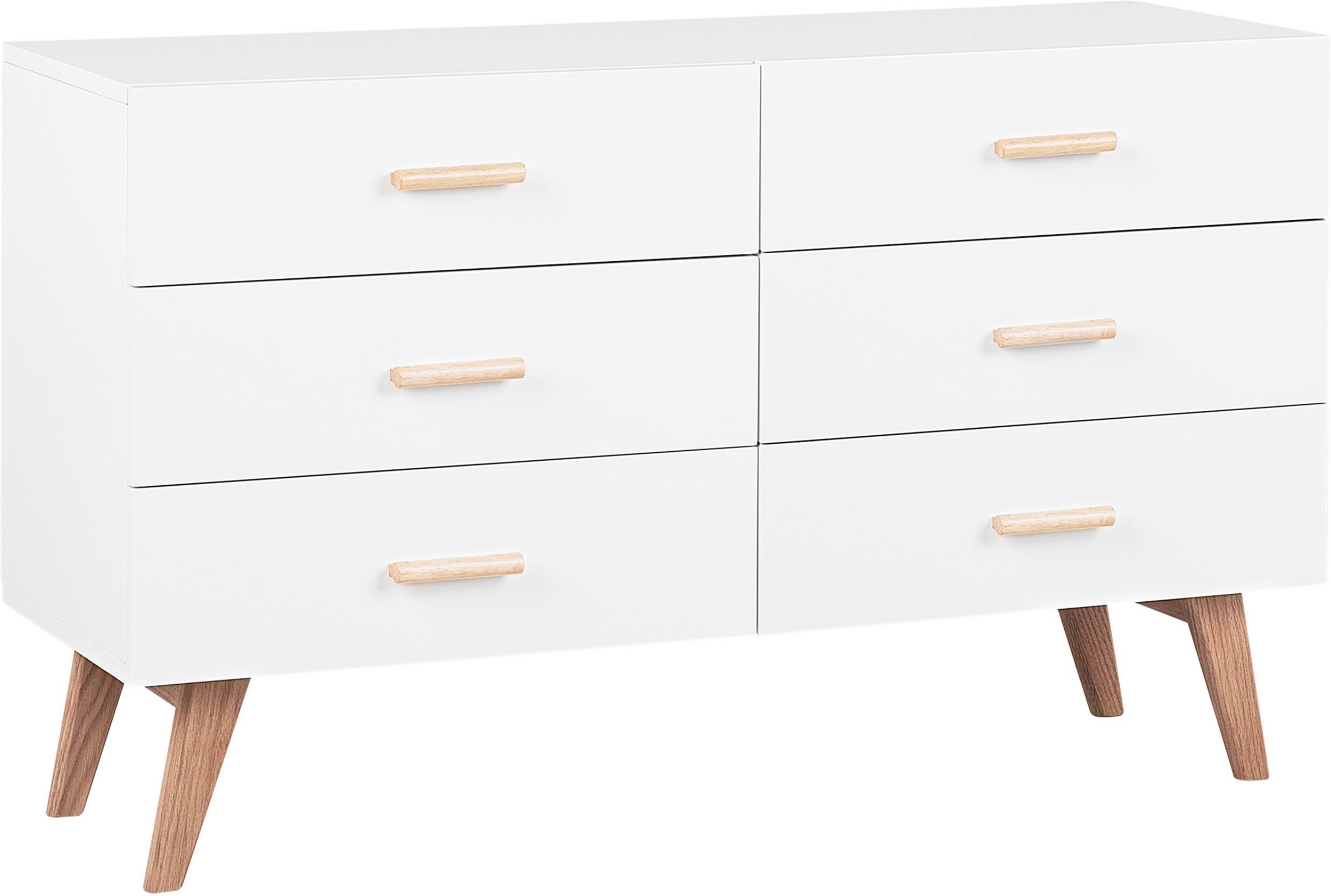 Beliani Chest of Drawers White 6 Drawers Oak Legs Modern Scandinavian