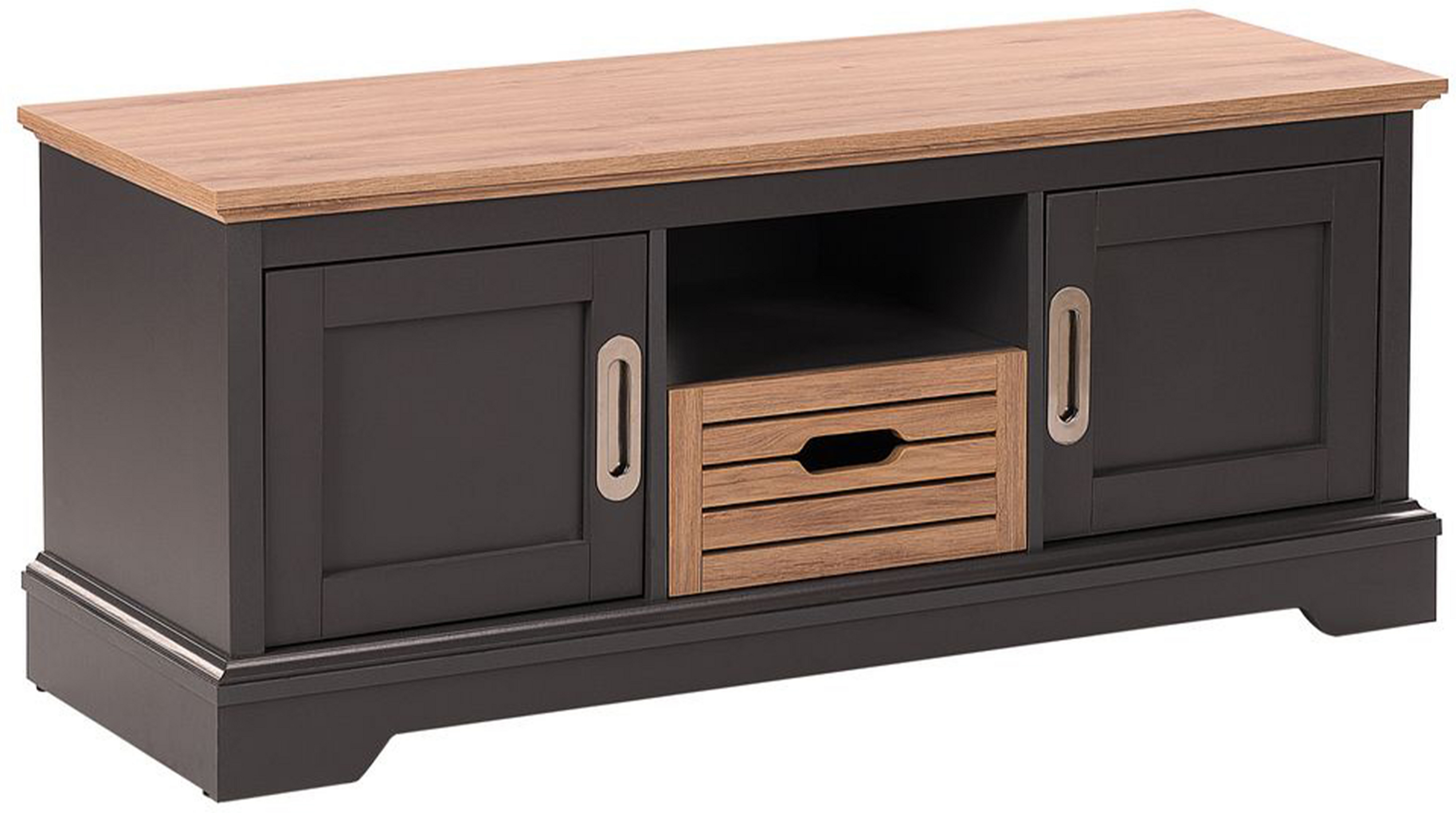 Beliani TV Stand Grey up to 52″ TV Sideboard with 2 Cabinets and 1 Drawer