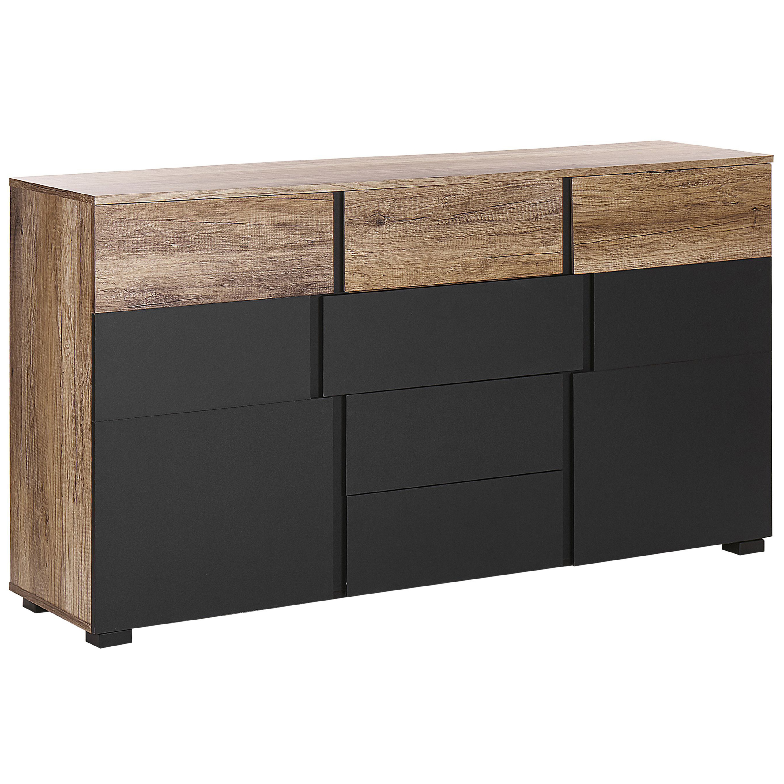 Beliani Sideboard Black Light Wood Particle Board Storage 4 Drawers Doors Cabinets with Shelves Modern Design