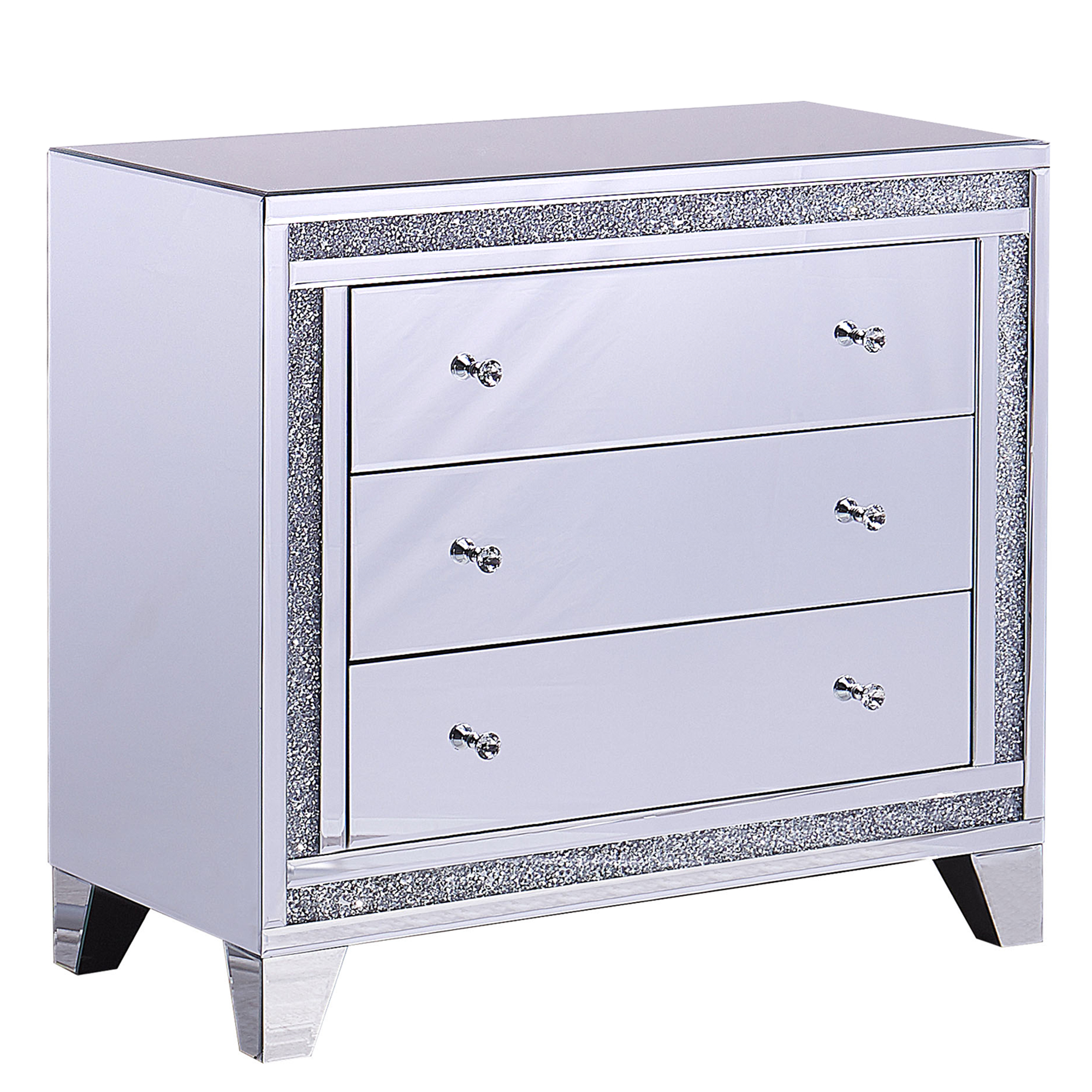 Beliani Mirrored Chest of Drawers Silver Glass 80 x 83 cm Crushed Diamonds 3 Drawers Glam