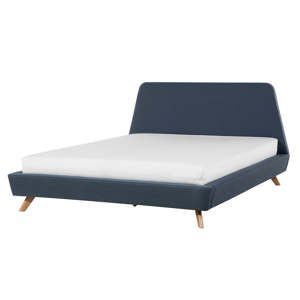 Beliani Bed Frame Blue Fabric Upholstery Light Wood Legs King Size 5ft3 Retro Material:Polyester Size:x103x180
