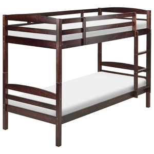 Beliani Bunk Bed Dark Wood Pine EU Single Size 3ft 90 x 200 cm High Sleeper Children Kids Bedroom Ladder Slats Material:Pine Wood Size:x147x97