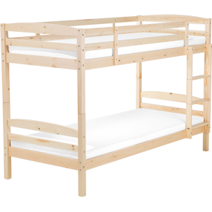 Beliani Double Bank Bed Light Pine Wood EU Single Size 3ft High Sleeper Children Kids Bedroom Material:Pine Wood Size:x147x97